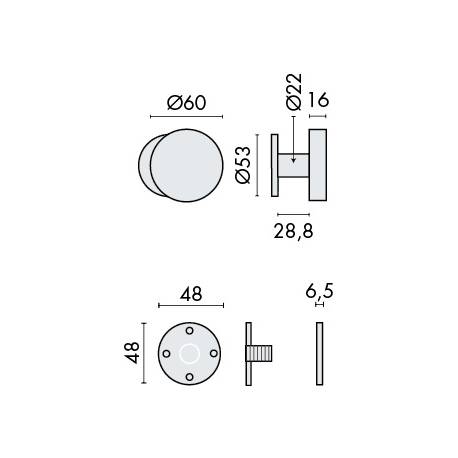 Bouton fixe déporté sur rosace ronde série Project, inox brossé 304