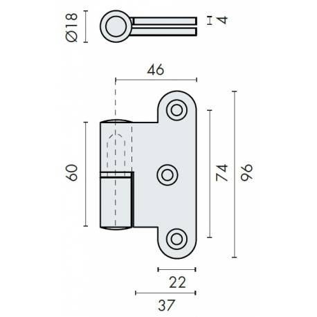 Paumelle double, bague d'usure 4 mm, gauche, inox brossé 316