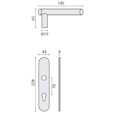 Paire de béquilles sur plaque EXS V 19 mm fonction clé I (KB) inox brossé