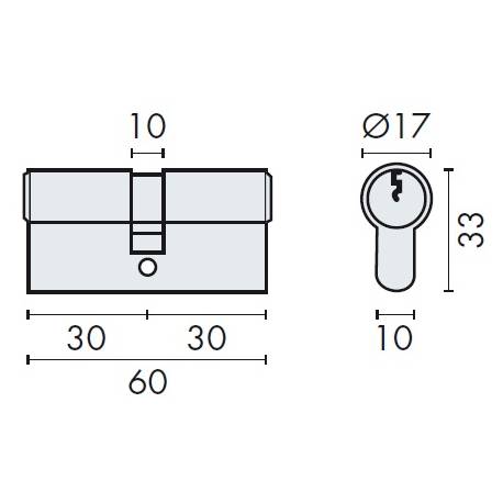 Cylindre européen EXS 1000 2 entrées 30x30 nickelé mat 3 clés