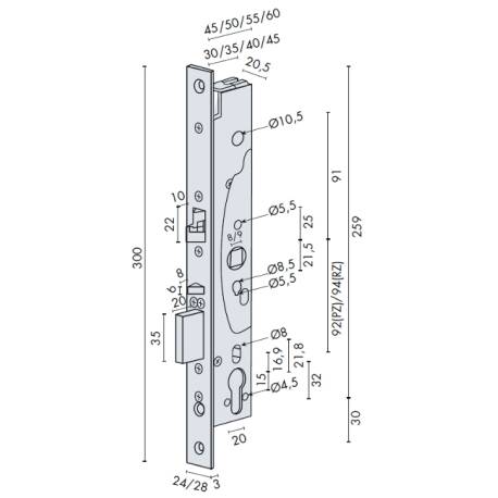 Serrure électro-mécanique à béquille contrôlée EL460, axe 35, entraxe 92 mm