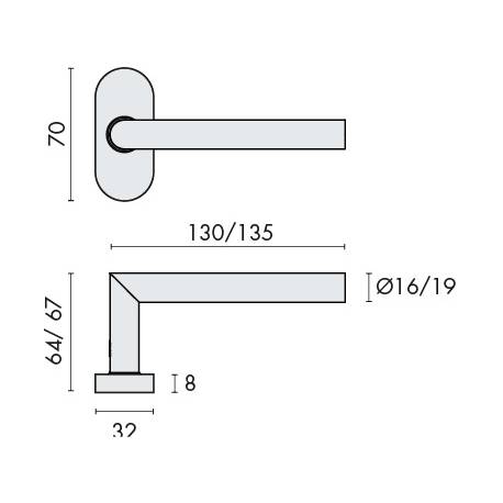 Paire de béq. sur rosaces ovales, modèle L90°16 mm Project 05. noir mat 19G
