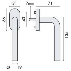 Béquille de fenêtre L19 mm modèle Project 02, . Inox brossé 304
