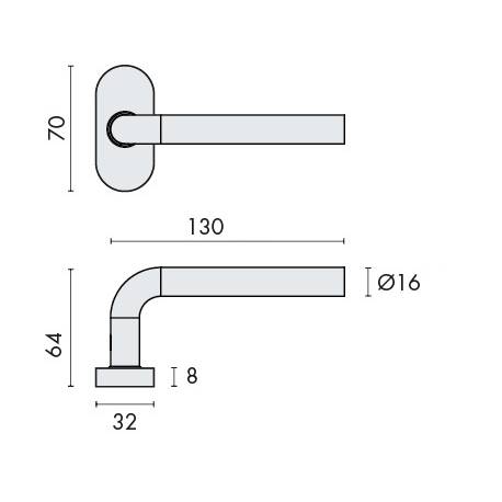 Paire de béq. sur rosaces ovales, modèle L16 mm Project 01. Inox brossé 304