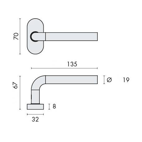 Paire de béq. sur rosaces ovales, modèle L19 mm Project 02. Inox brossé 304