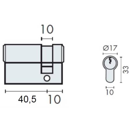 Demi cylindre européen EXS 3000 40.5x10 nickelé mat 3 clés