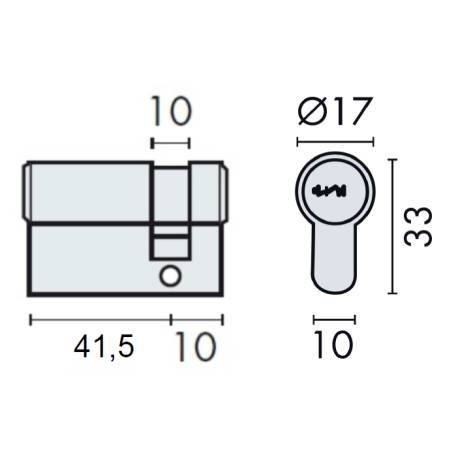 Demi cylindre européen EXS 4000 41.5x10 nickelé mat 3 clés
