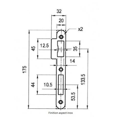 Gâche double empennage pour serrure EXS aspect inox