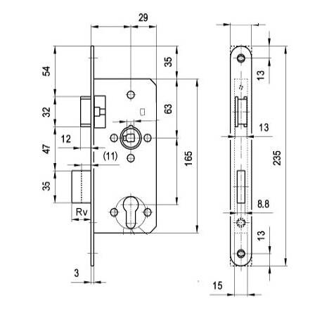 Serrure 1 point cyl euro AXE55 EA 72mm TBR235X20 sans gache