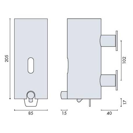Distributeur de savon mural Ø 85x205 mm, contenance 350 ml, inox brossé 316