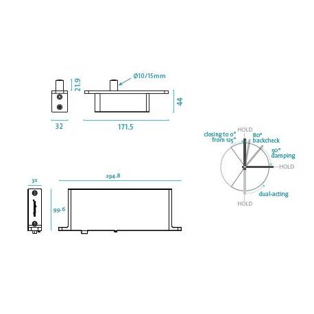 Ensemble pivot Système M réf. STM70-B/TP70  avec plaque rectangulaire inox