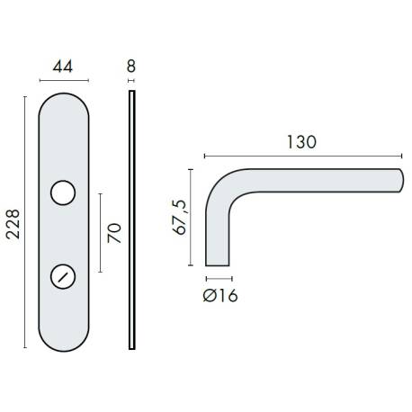 Paire de béquilles sur plaque LOGINOX L 16 mm fonction WC, inox brossé 304