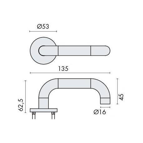 Paire de béq. sur rosaces rondes à visser, U16 mm Project 03. Inox brossé 304