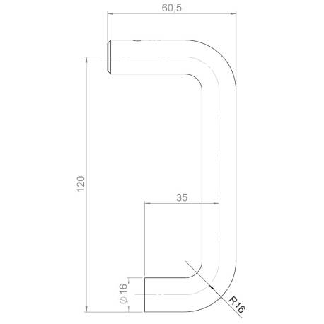 Unité de béquille U 16 mm, inox brossé 316