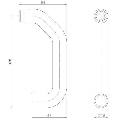 Unité de béquille UF 19 mm, inox brossé 316