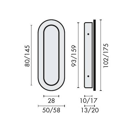 Cuvette ovale encastrée 58x175 mm, inox brossé 316