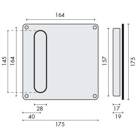Cuvette ovale sur plaque carrée encastrée 175x175 mm, inox brossé 316