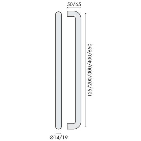 Poignée de tirage droite Ø 19 mm, filetée, entraxe 125 mm, inox brossé 316