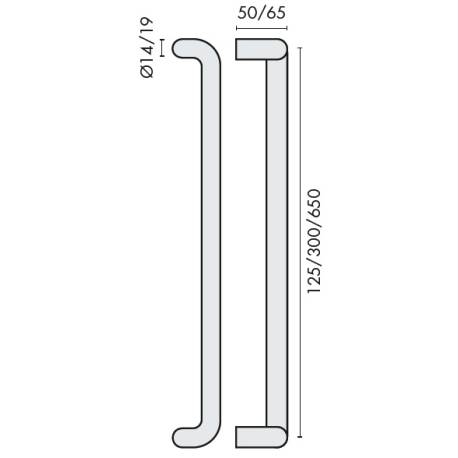 Poignée de tirage déportée Ø 19 mm, à douille, entraxe 650 mm, inox brossé 316
