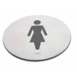 Pictogramme à coller Ø 76 mm, Femme, inox brossé 316