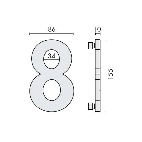 Pictogramme découpé à visser, chiffre 8, inox brossé 316