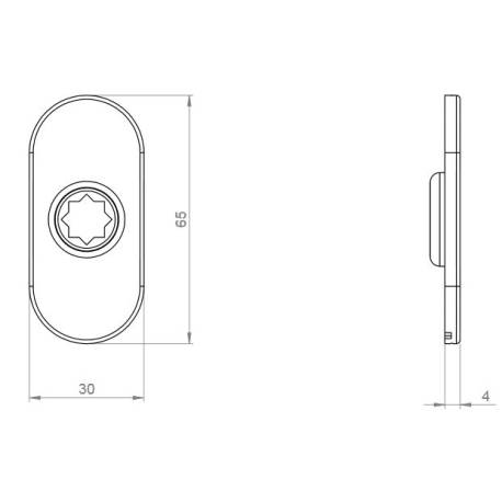 Paire de rosaces ovales, bec de cane 19 mm, entraxe 50 mm, inox brossé 316