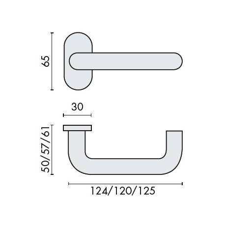 Paire de béquilles U 14 mm sur rosace ovale, inox brossé 316