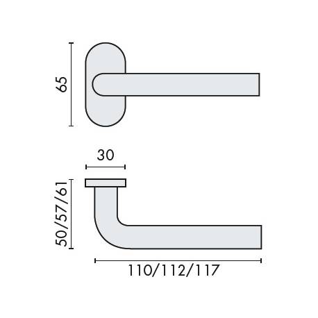 Paire de béquilles L 14 mm sur rosace ovale, inox brossé 316