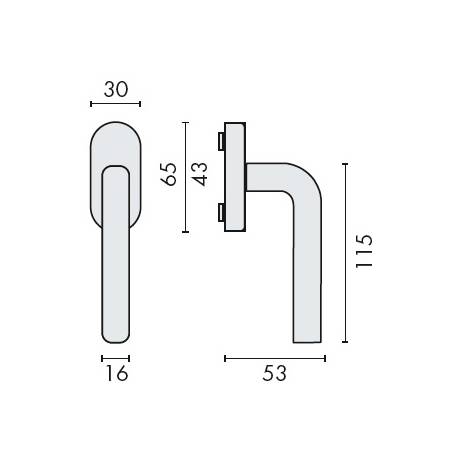 Béquille de fenêtre L 16 mm  avec 2 arrêts, inox brossé 316