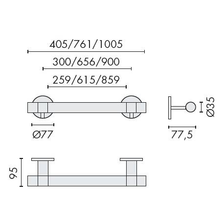 Barre de maintien PMR avec embouts droits, lg 615 mm, inox brossé 316