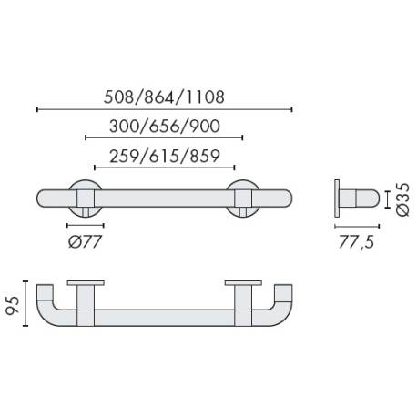Barre de maintien PMR avec embouts coudés à 90°, lg 259 mm, inox brossé 316