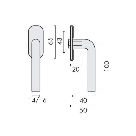 Béquille de fenêtre L 14 mm, inox brossé 316