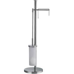 Console dérouleur papier WC et balai/brosse WC à poser, chromé/verre, PLUS