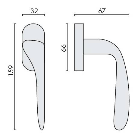Béquille de fenêtre MADI sur rosace ovale, chromé mat