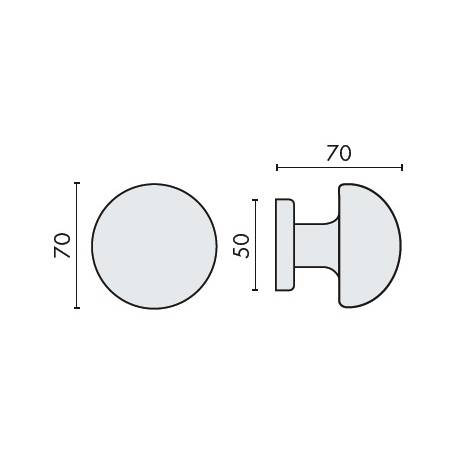 Bouton fixe ROBOT 65, Ø 70 mm sur rosace ronde, chromé mat
