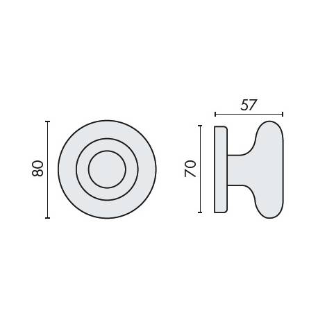 Bouton fixe ROUND 35, Ø 80 mm sur rosace ronde, chromé mat