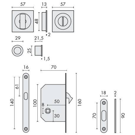 Cuvette encastrée OPEN SQ avec serrure, carrée 57 mm, chromé mat