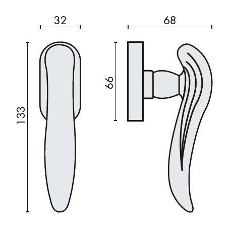 Béquille de fenêtre PIUMA sur rosace ovale, laiton poli