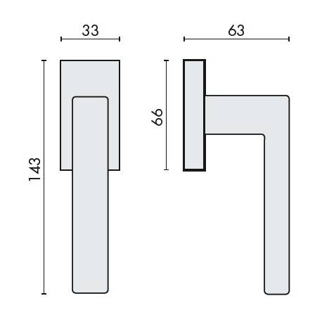 Béquille de fenêtre ELLESSE sur rosace rectangulaire, chromé mat