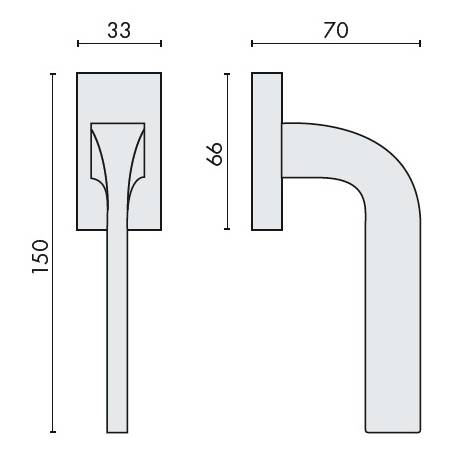 Béquille de fenêtre ISY sur rosace rectangulaire, chromé mat
