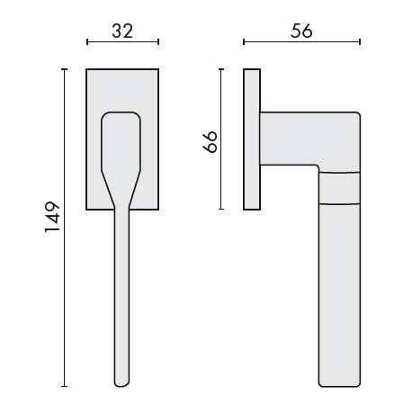 Béquille de fenêtre DEA sur rosace rectangulaire, chromé