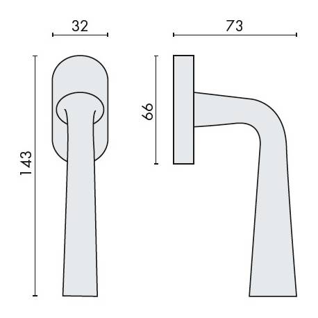 Béquille de fenêtre TENDER sur rosace ovale, chromé mat