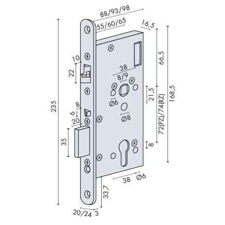 Serrure électro-mécanique à béquille contrôlée EL560, axe 65,EA 72mm