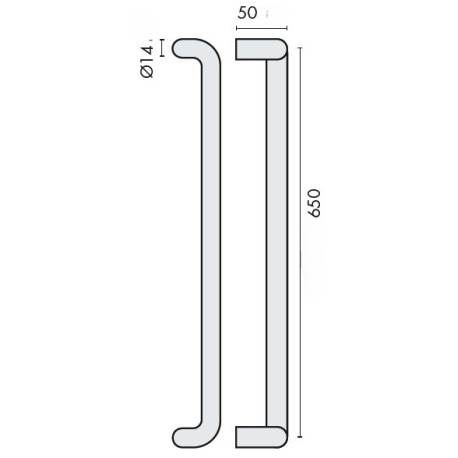 Poignée de tirage déportée Ø 14 mm, à douille, entraxe 650 mm, inox brossé 316